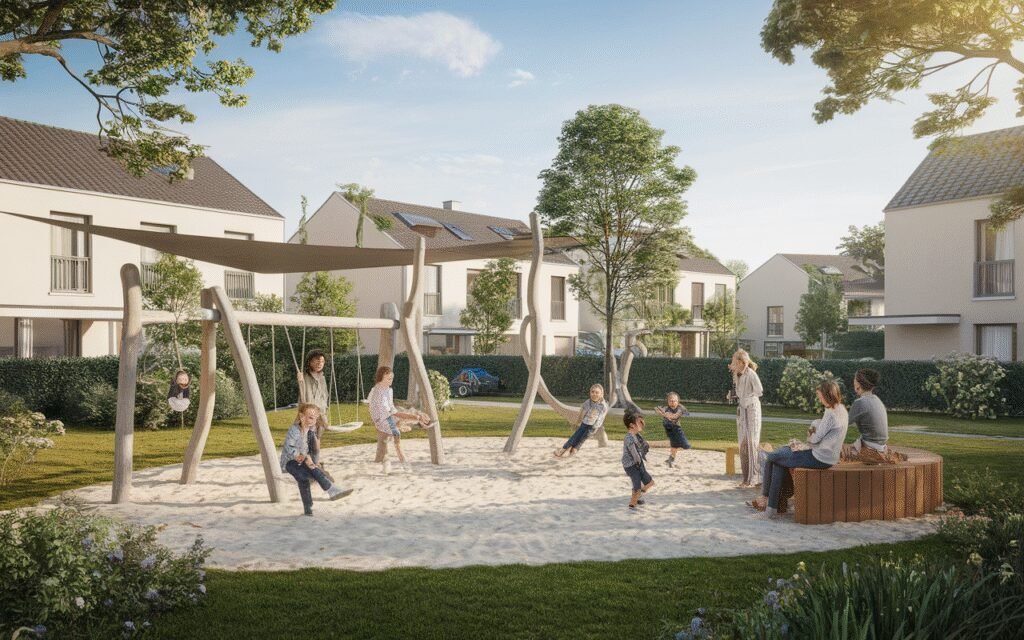 Vue d’un quartier résidentiel à Saint-Germain-lès-Corbeil adapté aux familles avec enfants