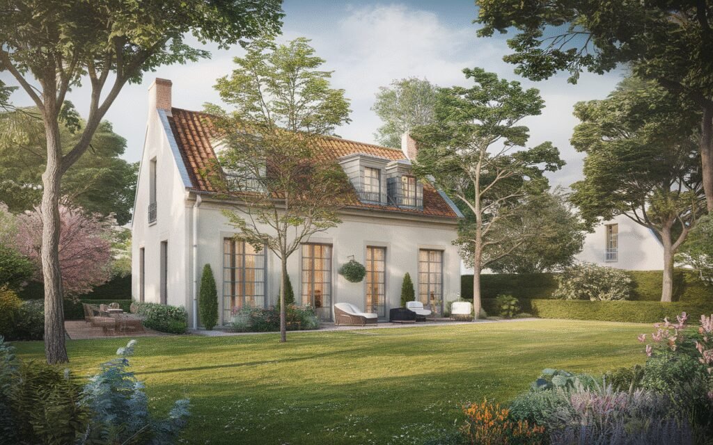 Vue d'une maison avec jardin située dans le code postal 91250