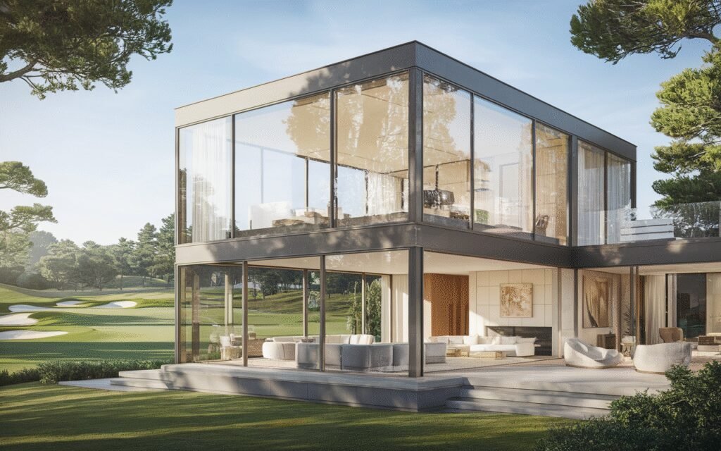 Vue d'une maison contemporaine située dans le Domaine du Golf