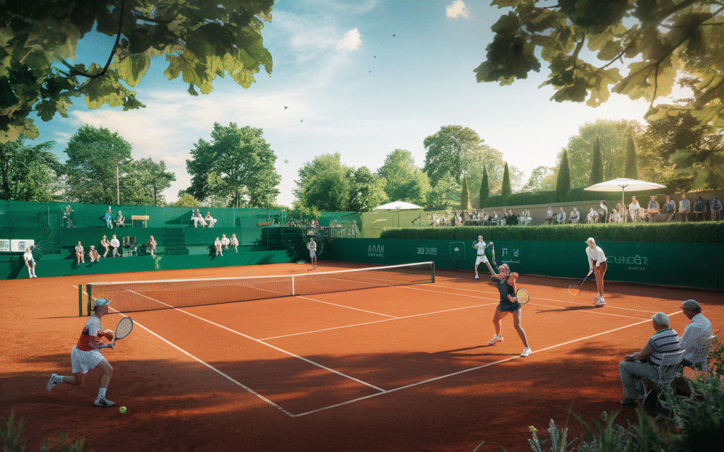 Terrain de tennis du club de Saint-Germain-lès-Corbeil avec joueurs en action