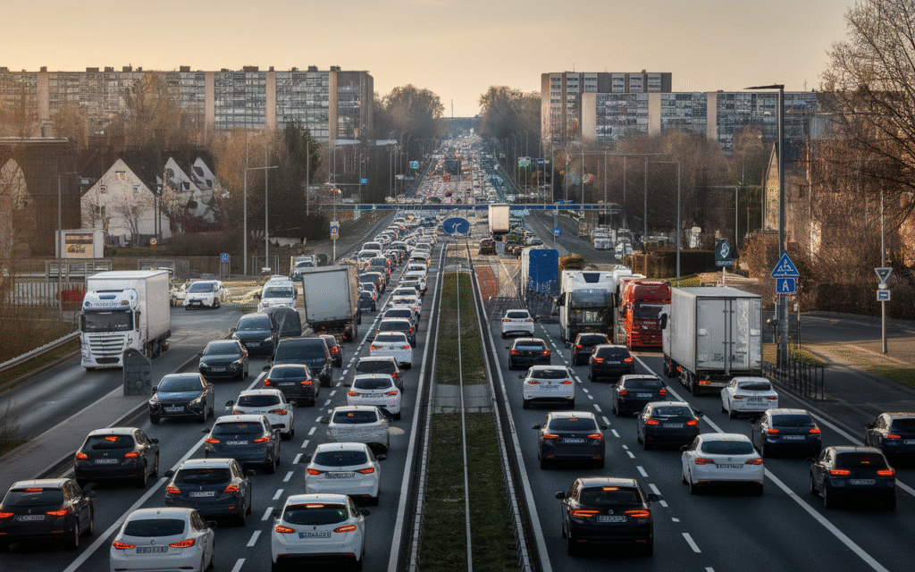 Circulation automobile à Saint-Germain-lès-Corbeil, avec voitures sur la route