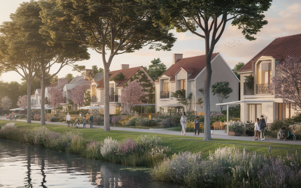Vue pittoresque de Saint-Germain-lès-Corbeil avec des maisons typiques et de la verdure