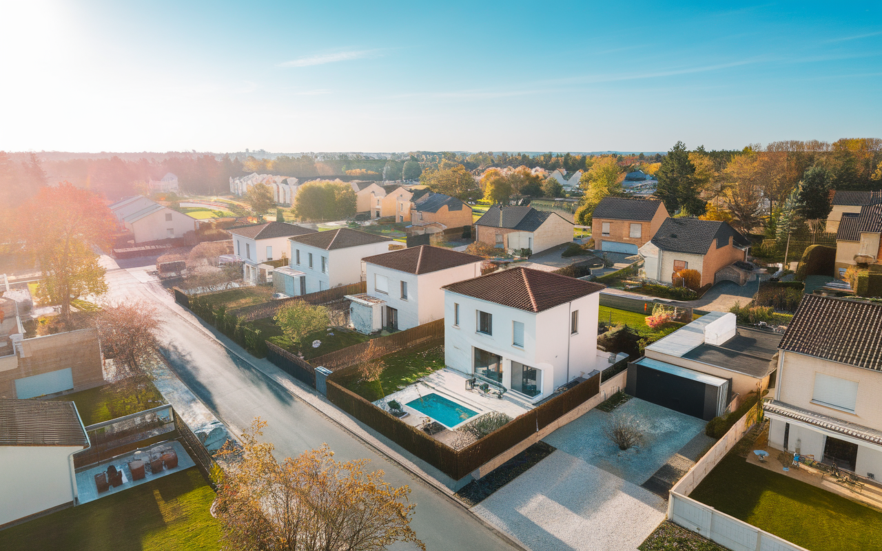 Vue de la Rue des Lilas dans le quartier Val-Coquatrix à Saint-Germain-lès-Corbeil avec des maisons et immeubles résidentiels
