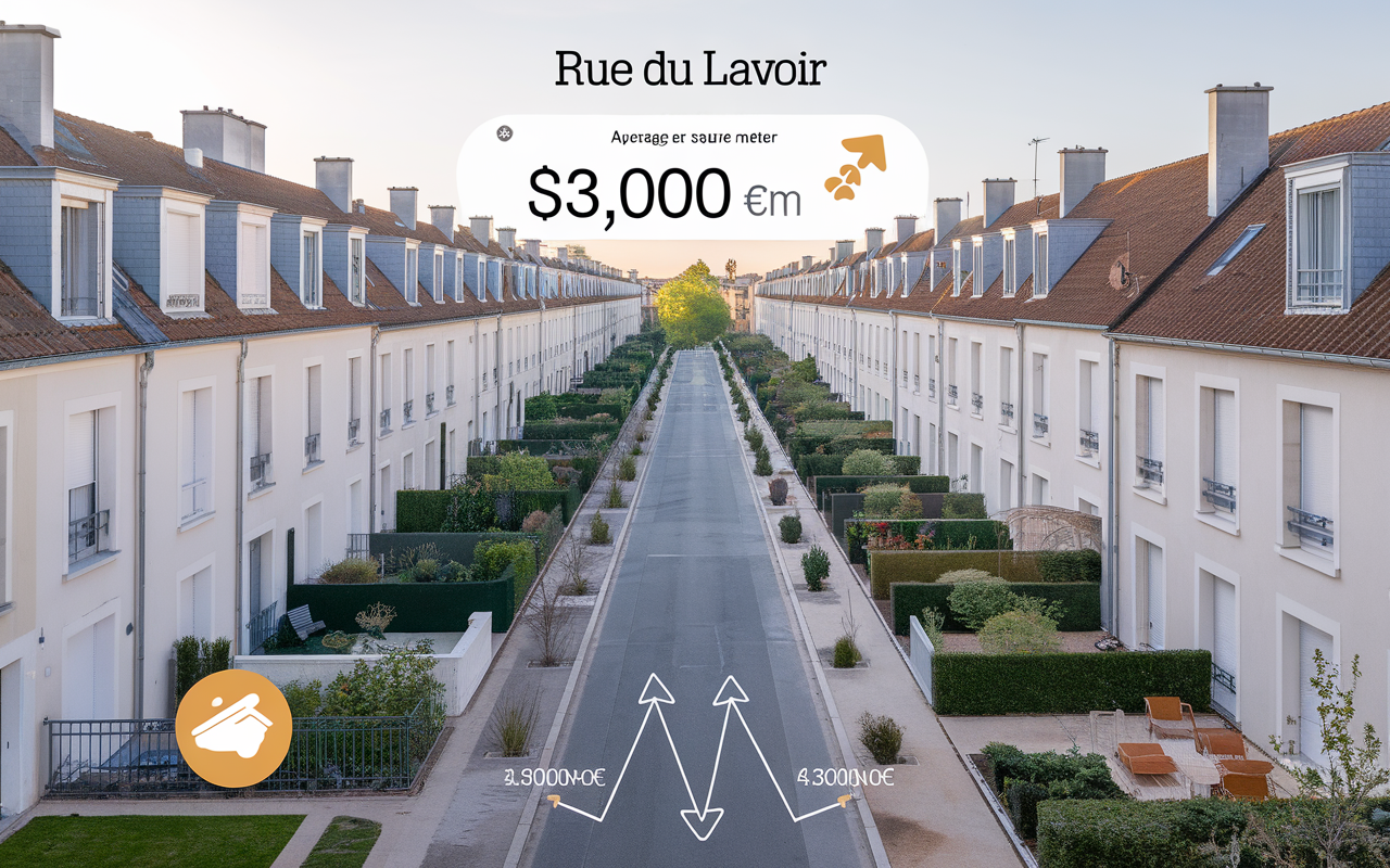 Vue de la Rue du Lavoir dans le quartier Croix-Verte à Saint-Germain-lès-Corbeil avec des maisons résidentielles