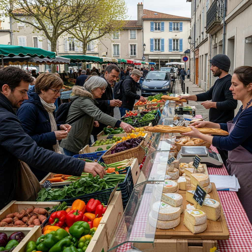 Étals de produits frais et biologiques au marché de Saint-Germain-lès-Corbeil