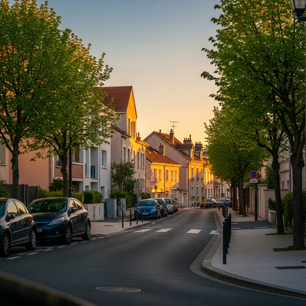 Vue d’un parking à Saint-Germain-lès-Corbeil avec des voitures stationnées