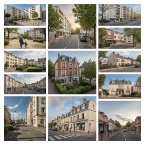 Vue du marché de Noël à Saint-Germain-lès-Corbeil avec des stands illuminés et des visiteurs