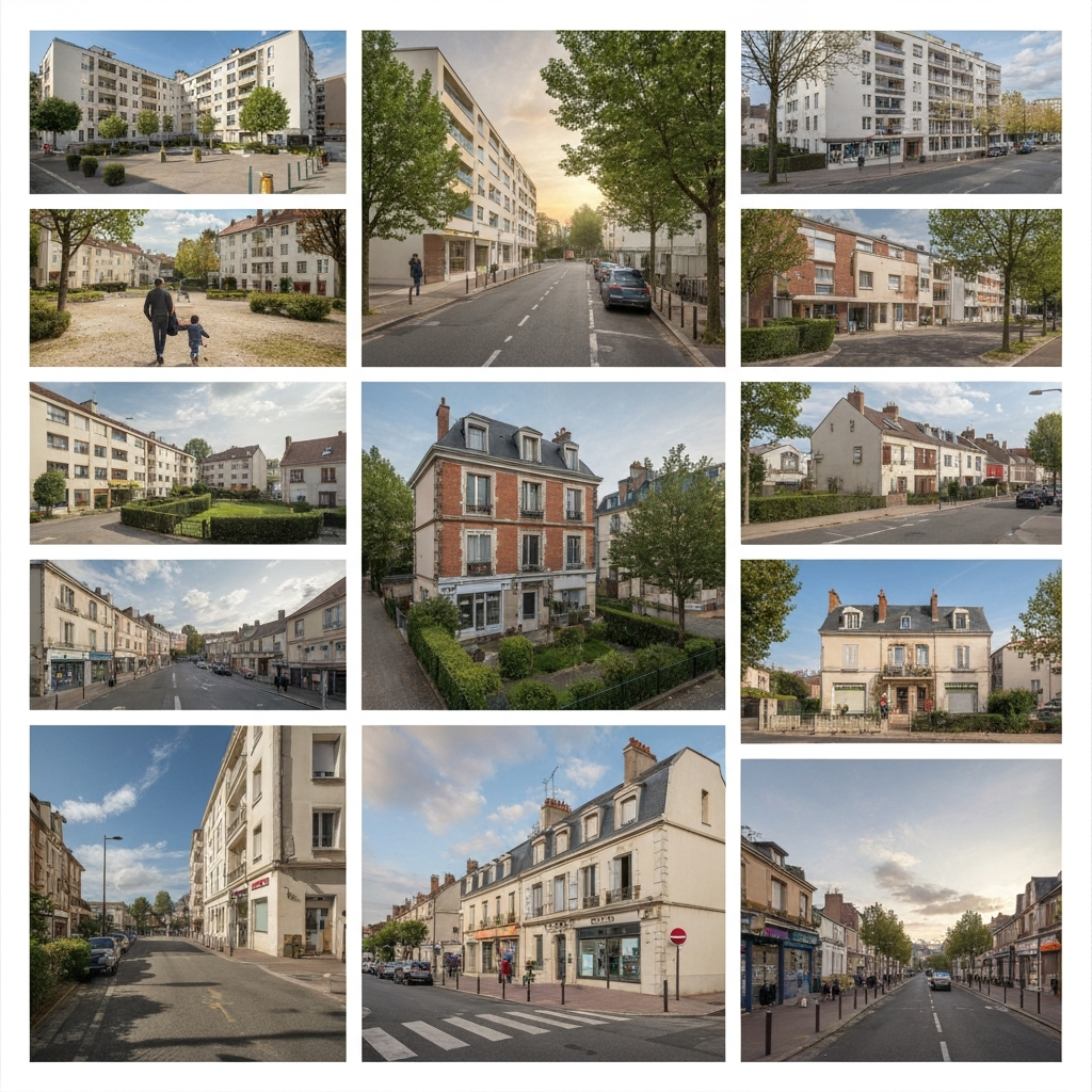 Vue du marché de Noël à Saint-Germain-lès-Corbeil avec des stands illuminés et des visiteurs